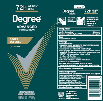 Label (Degree Advanced Protection Sport Defense Dry Spray Antiperspirant Deodorant   Label)